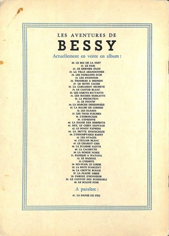 Verso de l'album Bessy Tome 60 Le scalpe noir