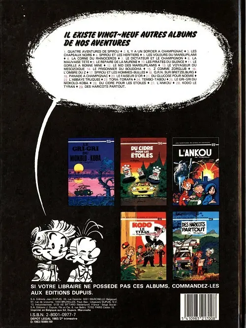 Verso de l'album Spirou et Fantasio Tome 30 La ceinture du grand froid