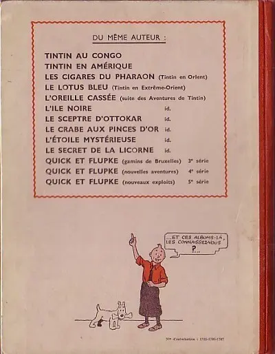 Verso de l'album Tintin Tome 11 Le secret de la Licorne