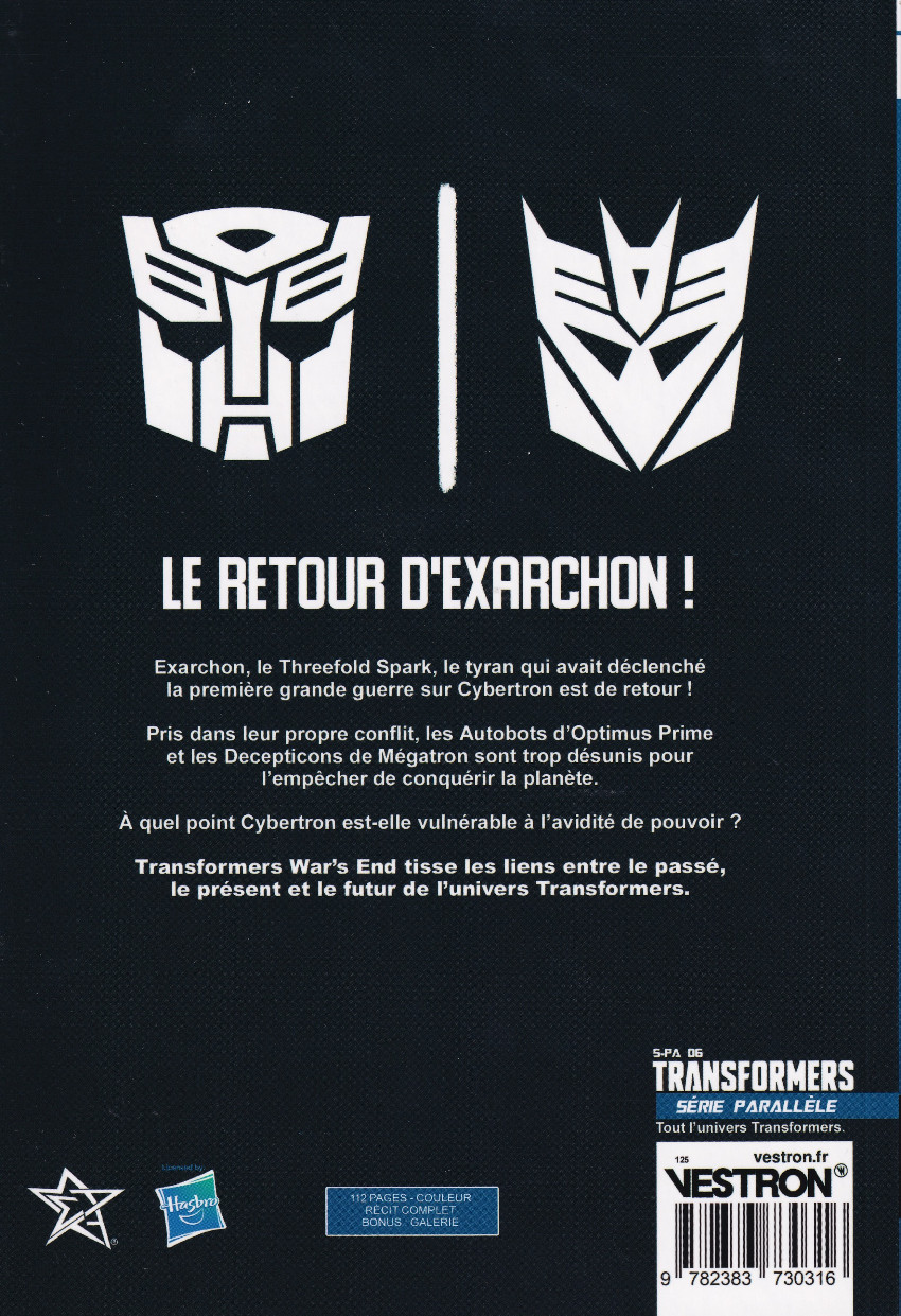 Verso de l'album Transformers War's End