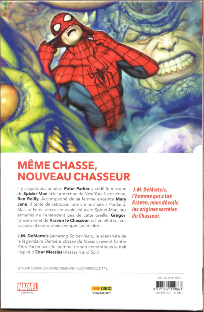 Verso de l'album Spider-Man - L'héritage de Kraven