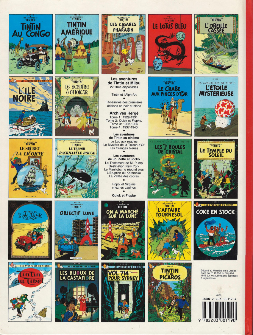 Verso de l'album Tintin Tome 20 Tintin au Tibet