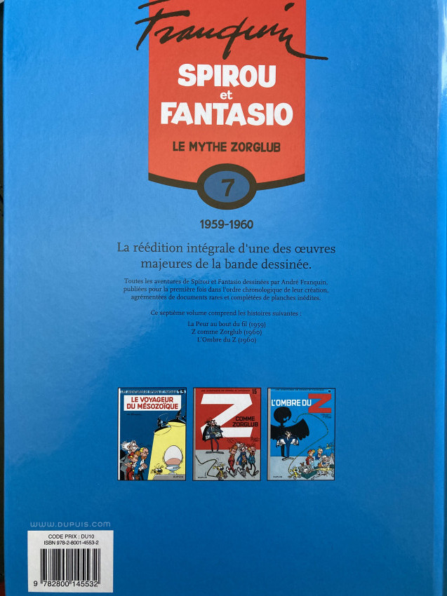 Verso de l'album Spirou et Fantasio - Intégrale Dupuis 2 Tome 7 Le mythe Zorglub