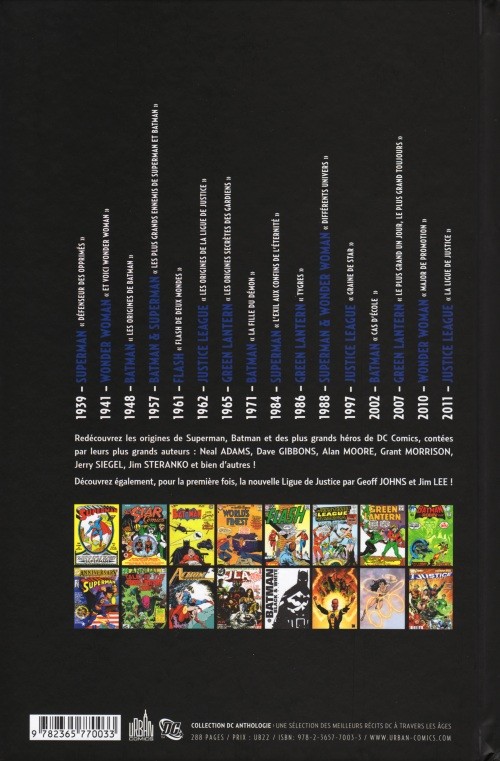 Verso de l'album DC Comics Anthologie