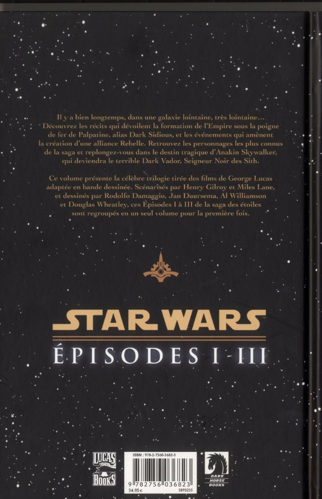 Verso de l'album Star Wars Épisodes I - III