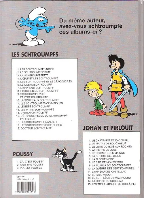 Verso de l'album Les Schtroumpfs Tome 4 L'œuf et les schtroumpfs