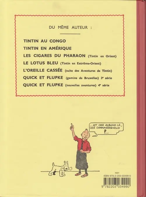 Verso de l'album Tintin Tome 7 L'île noire