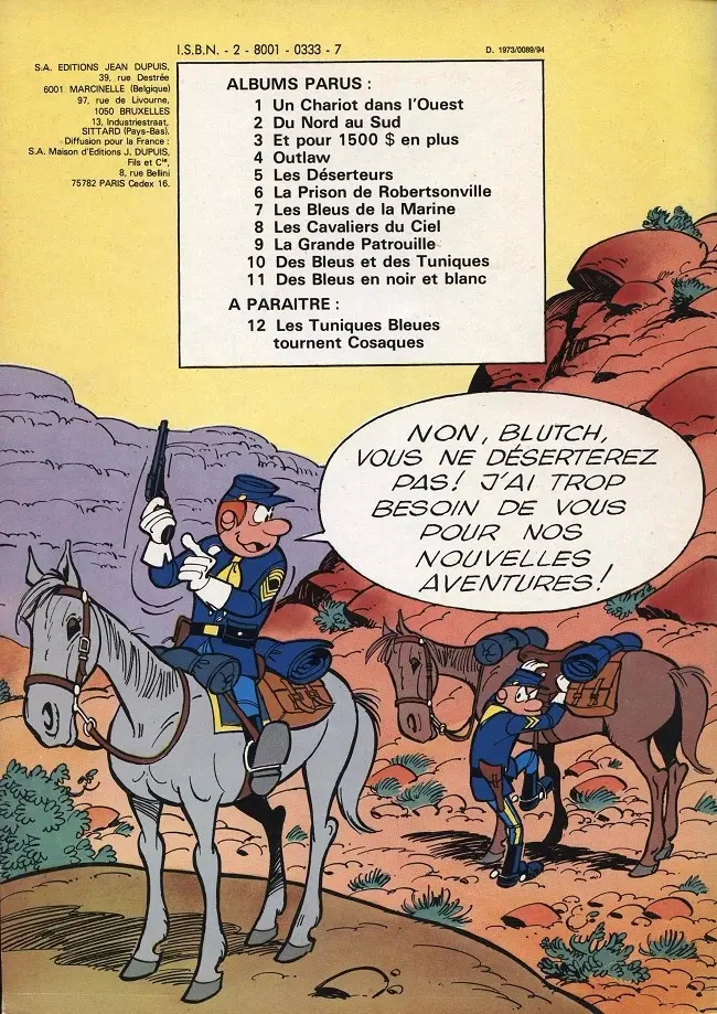 Verso de l'album Les Tuniques Bleues Tome 4 Outlaw