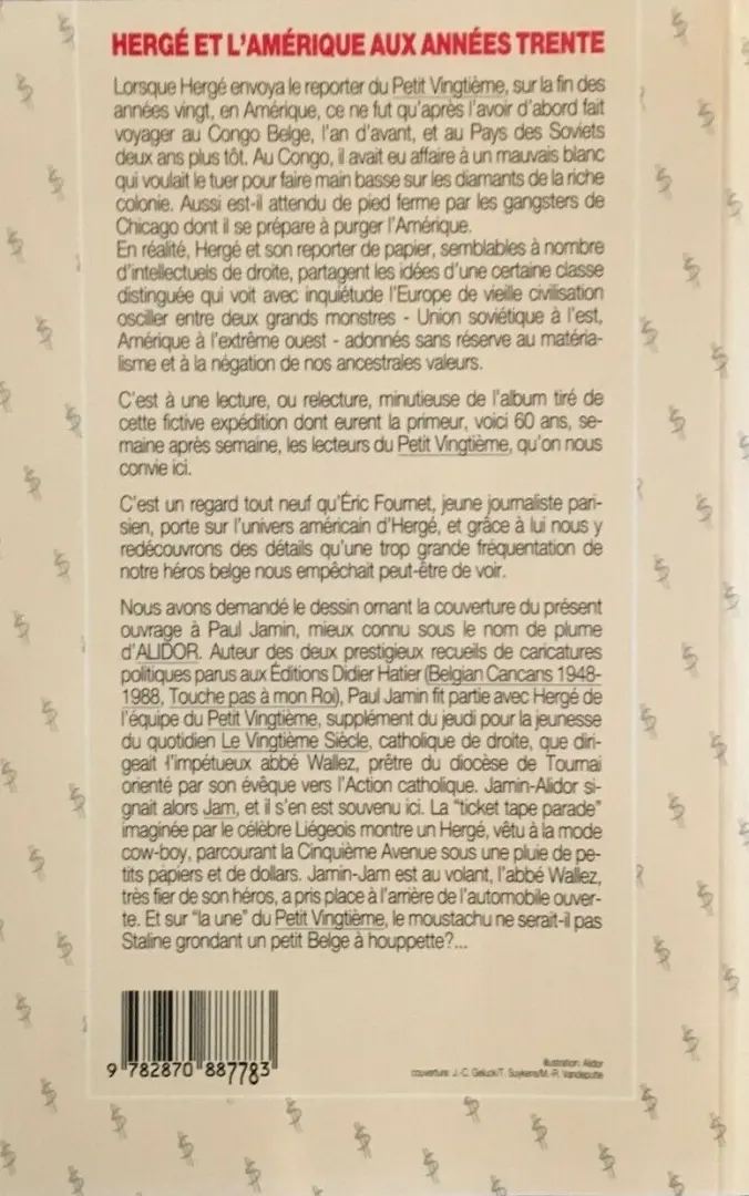 Verso de l'album Quand Hergé découvrait l'Amérique Rêves et cauchemars d'un petit Européen dans les années trente