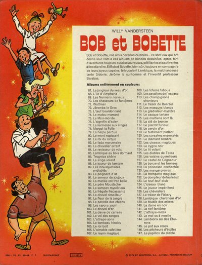 Verso de l'album Bob et Bobette Tome 147 Le papillon du diable