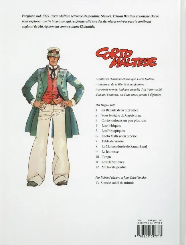 Verso de l'album Corto Maltese Tome 12 Mû la cité perdue