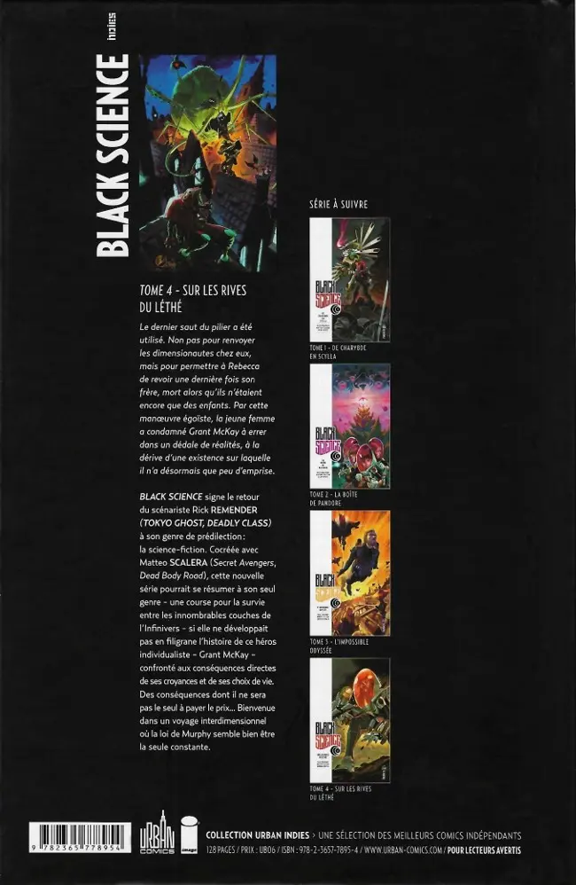 Verso de l'album Black Science Tome 4 Sur les rives du Léthé