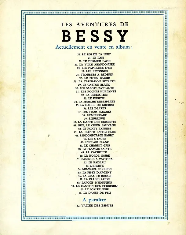 Verso de l'album Bessy Tome 61 La danse de feu