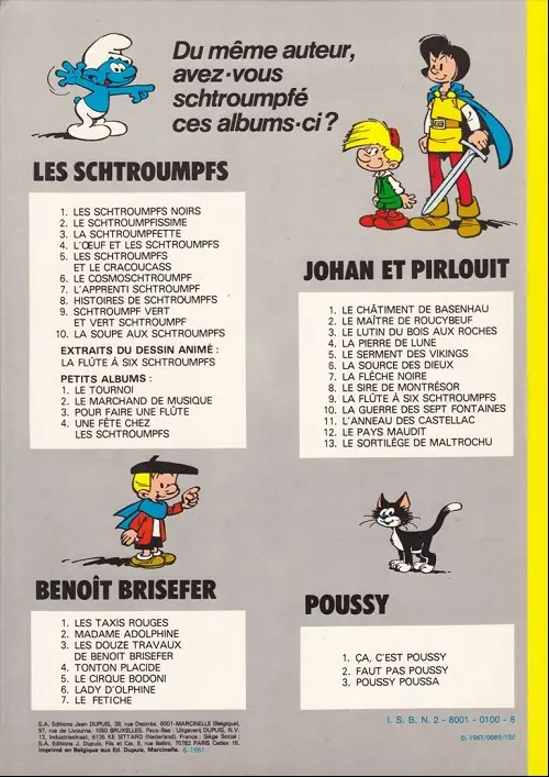 Verso de l'album Johan et Pirlouit Tome 6 La source des dieux