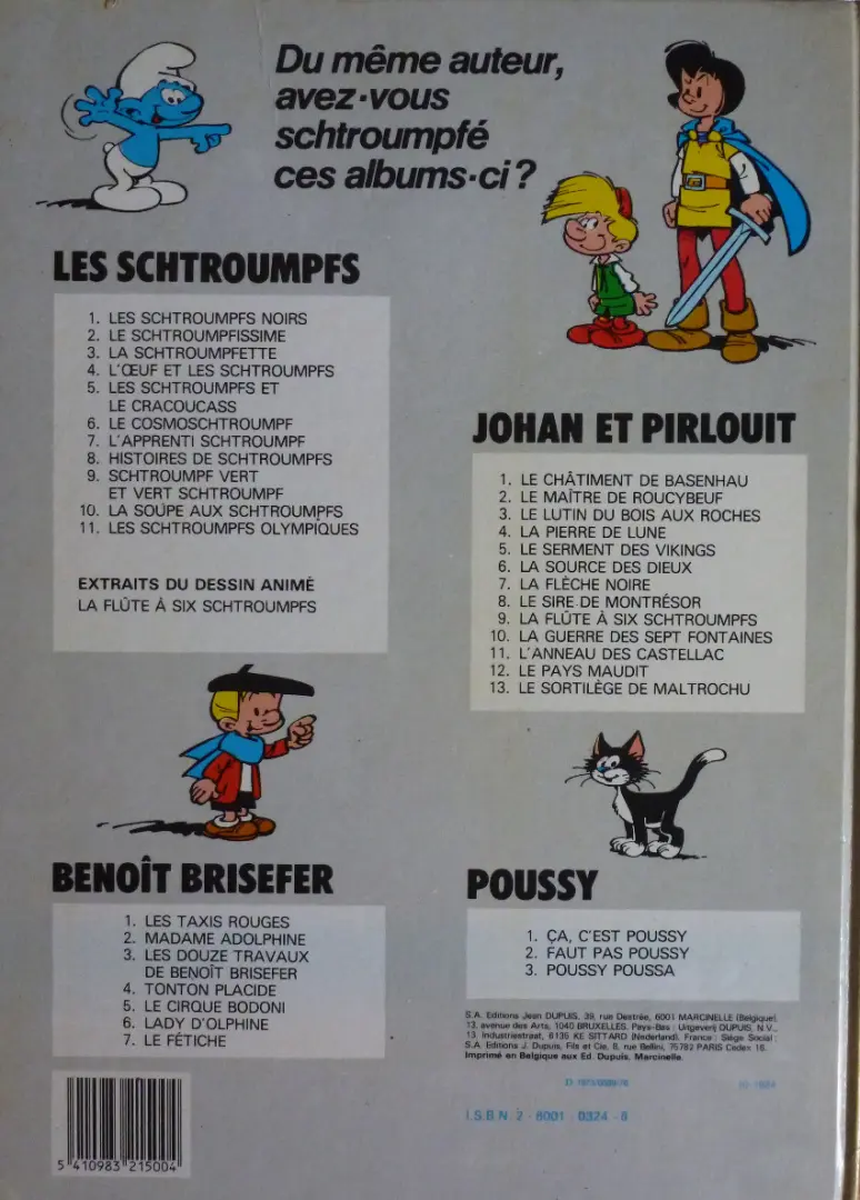 Verso de l'album Les Schtroumpfs Tome 9 Schtroumpf vert et vert schtroumpf