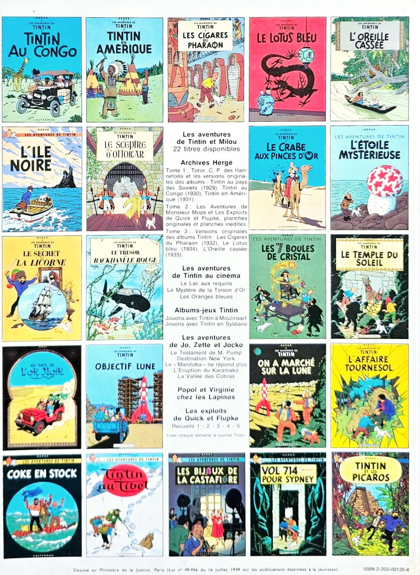 Verso de l'album Tintin Tome 21 Les bijoux de la Castafiore