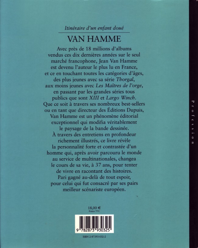 Verso de l'album Van Hamme, itinéraire d'un enfant doué