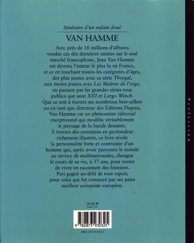 Verso de l'album Van Hamme, itinéraire d'un enfant doué