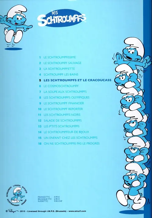 Verso de l'album Les Schtroumpfs Tome 5 Les Schtroumpfs et le Cracoucass
