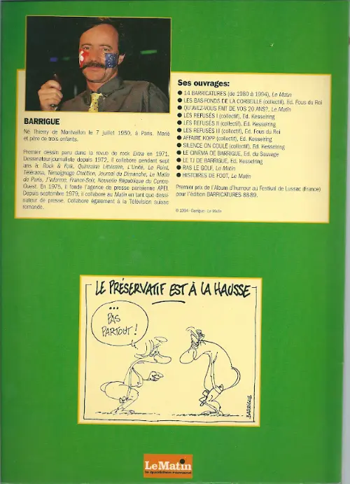 Verso de l'album Barricatures Tome 14 L'Année 1994 à traits tirés