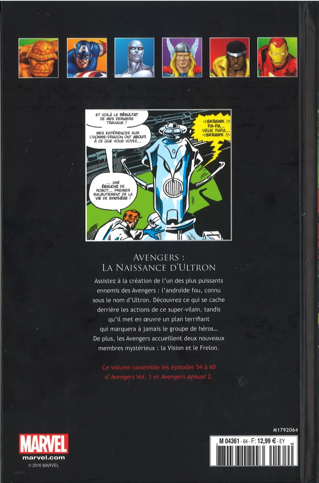 Verso de l'album Marvel Comics - La collection de référence Tome 64 Avengers - La Naissance d'Ultron