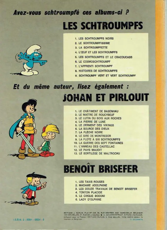 Verso de l'album Les Schtroumpfs Tome 9 Schtroumpf vert et vert schtroumpf