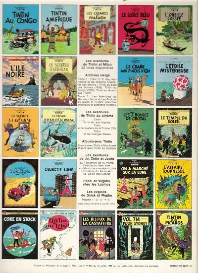 Verso de l'album Tintin Tome 12 Le Trésor de Rackham le Rouge