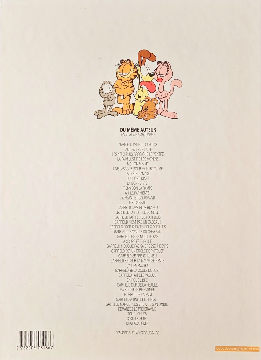 Verso de l'album Garfield Tome 5 Moi, on m'aime