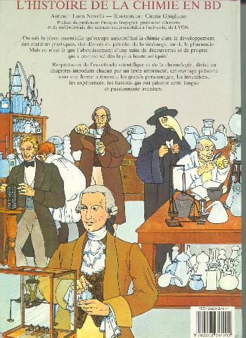 Verso de l'album L'Histoire de la chimie en bande dessinée Tome 1