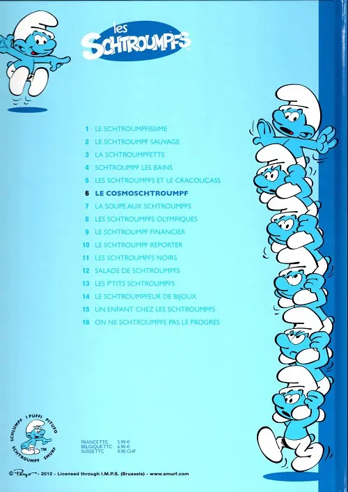 Verso de l'album Les Schtroumpfs Tome 6 Le Cosmoschtroumpf
