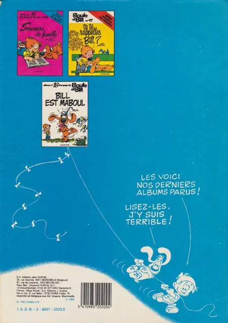 Verso de l'album Boule & Bill Tome 4 60 gags de Boule et Bill