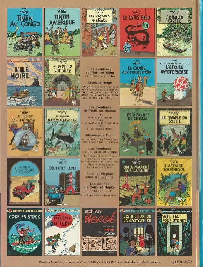 Verso de l'album Tintin Tome 4 Les cigares du pharaon