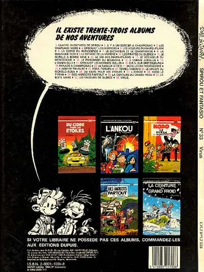 Verso de l'album Spirou et Fantasio Tome 33 Virus