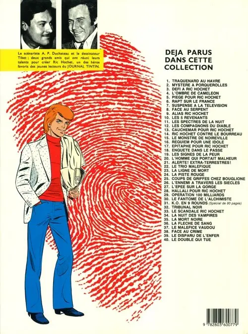 Verso de l'album Ric Hochet Tome 19 Les signes de la peur