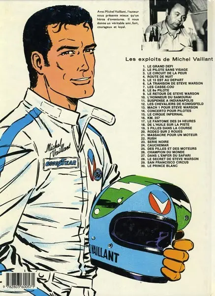 Verso de l'album Michel Vaillant Tome 14 Mach 1 pour Steve Warson