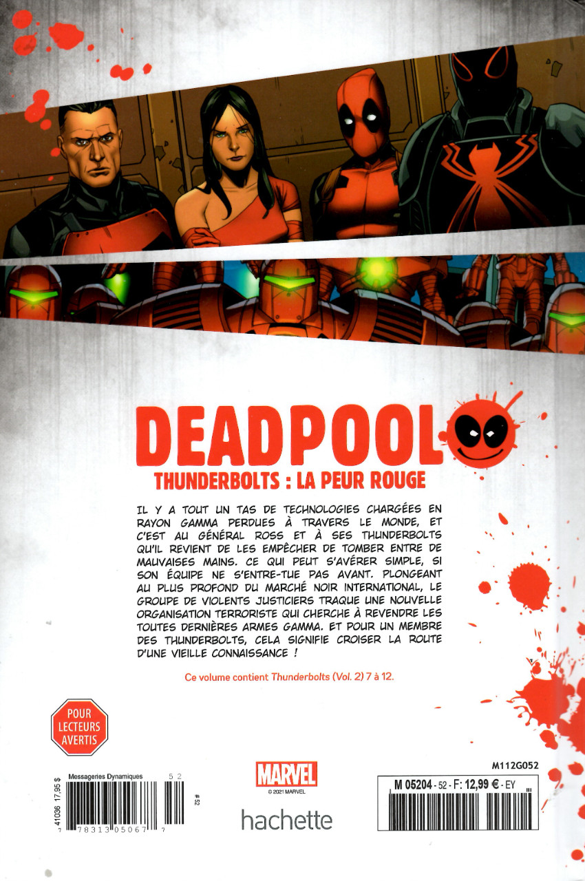 Verso de l'album Deadpool - La collection qui tue Tome 52 Thunderbolts : la peur rouge