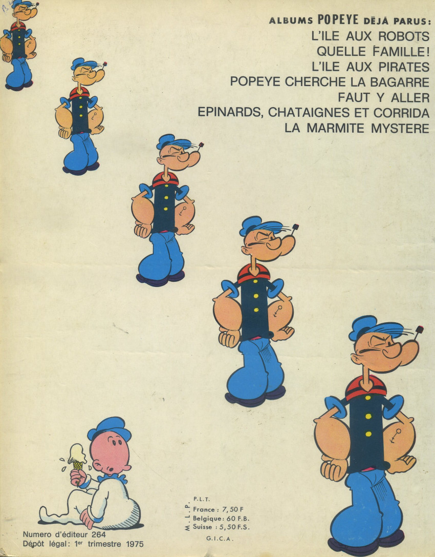 Verso de l'album Les aventures de Popeye Album N° 4 Popeye frappe les 3 coups