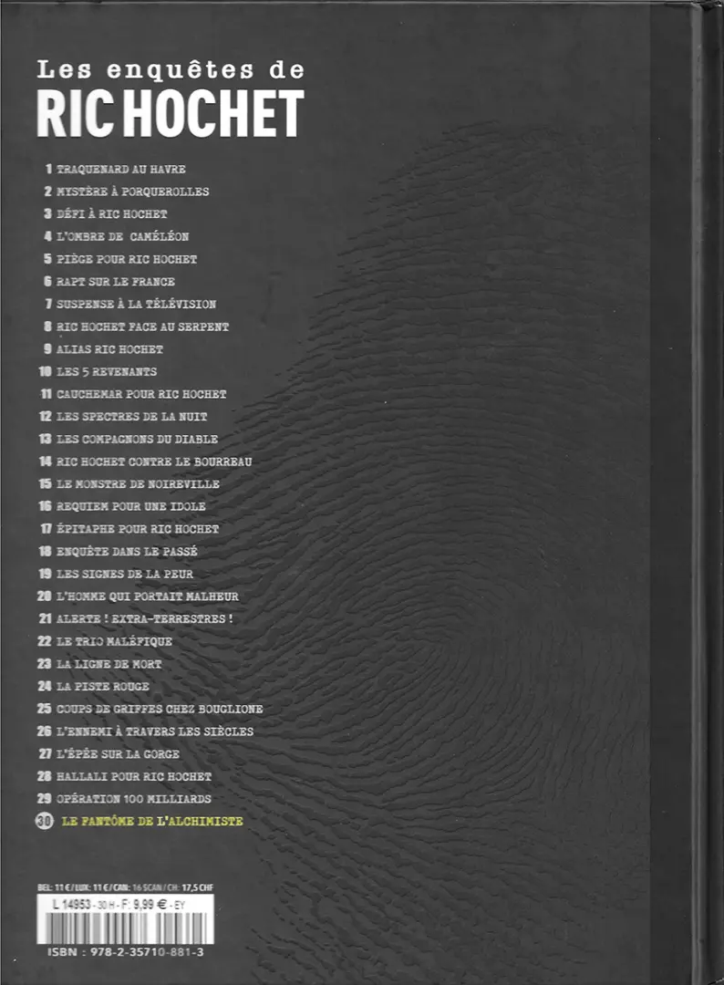 Verso de l'album Les enquêtes de Ric Hochet Tome 30 Le fantôme de l'alchimiste