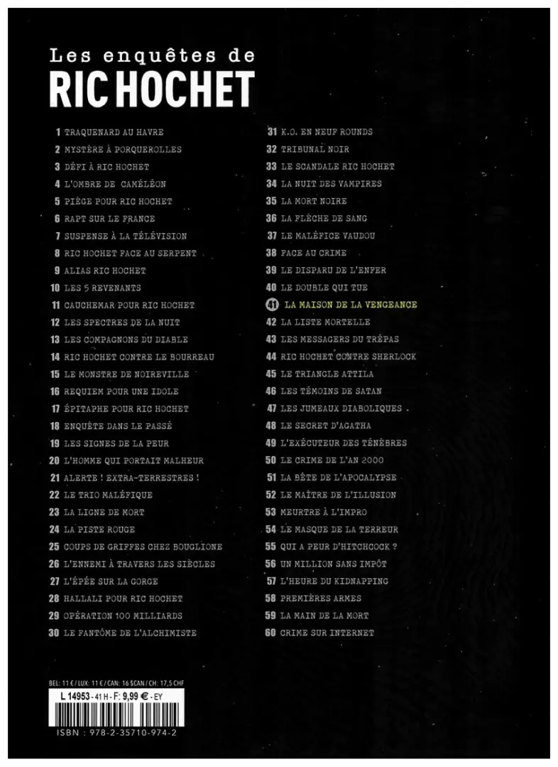 Verso de l'album Les enquêtes de Ric Hochet Tome 41 La maison de la vengeance