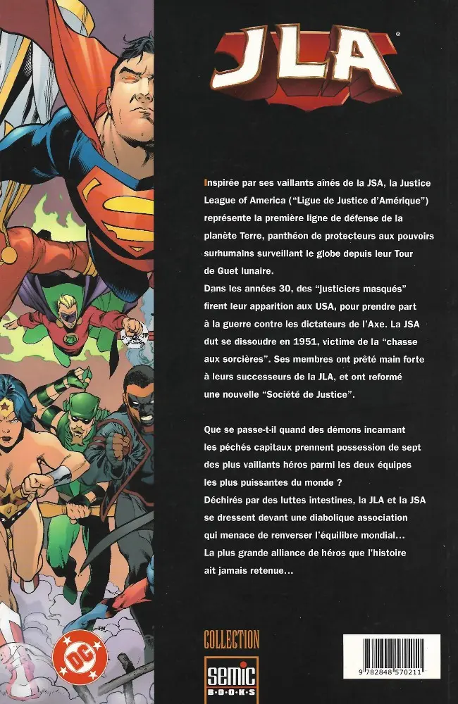 Verso de l'album JLA Vice et Vertu