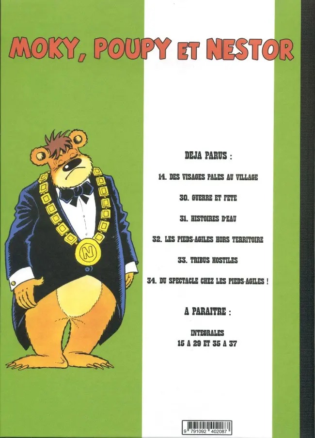 Verso de l'album Moky, Poupy et Nestor Tome 34 Du spectacle chez les pieds-agiles !