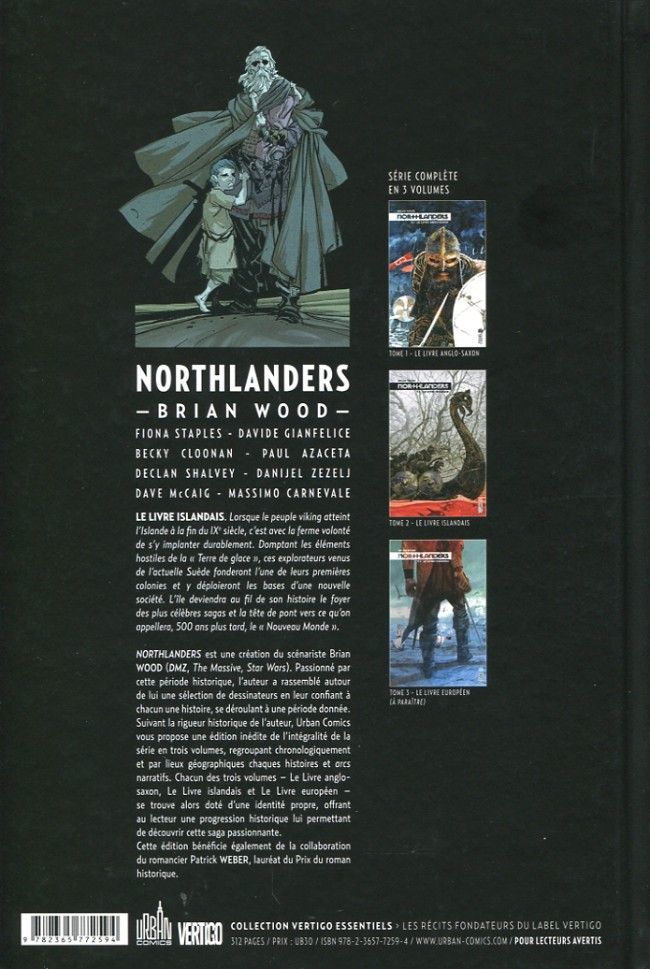 Verso de l'album Northlanders Tome 2 Le livre islandais