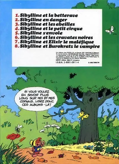Verso de l'album Sibylline - Dupuis Tome 8 Sibylline et Burokratz le vampire