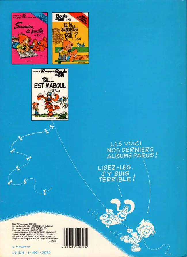 Verso de l'album Boule & Bill Tome 4 60 gags de Boule et Bill