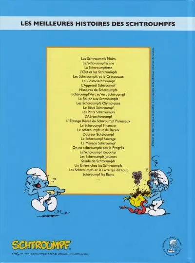 Verso de l'album Les Schtroumpfs Tome 4 L'œuf et les schtroumpfs