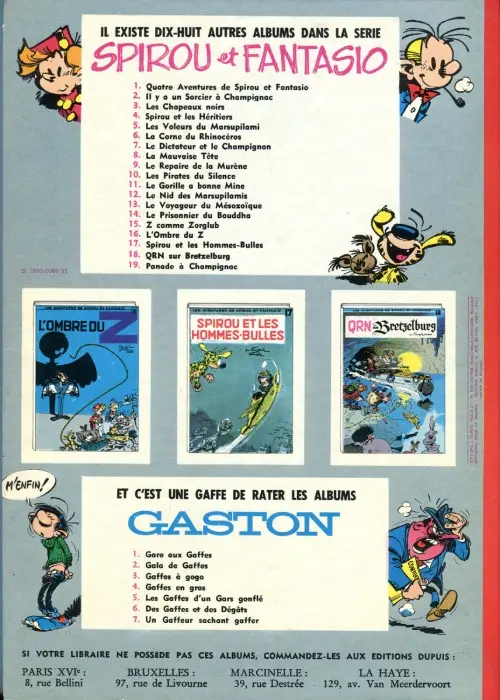 Verso de l'album Spirou et Fantasio Tome 6 La corne de rhinocéros