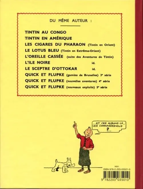 Verso de l'album Tintin Tome 9 Le crabe aux pinces d'or