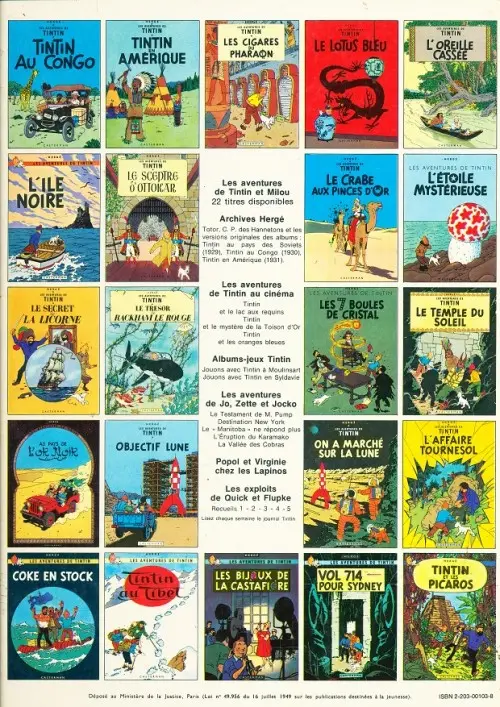Verso de l'album Tintin Tome 4 Les cigares du Pharaon