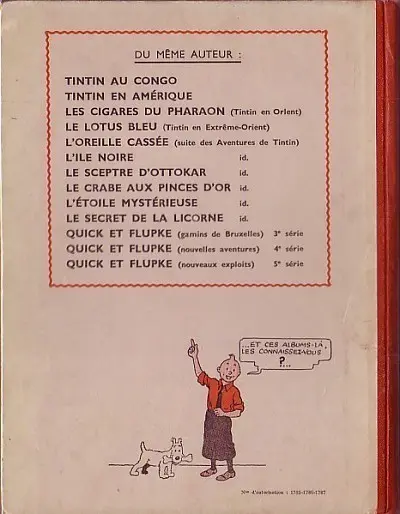 Verso de l'album Tintin Tome 10 L'étoile mystérieuse