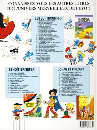 Verso de l'album Les Schtroumpfs Tome 21 On ne schtroumpfe pas le progrès